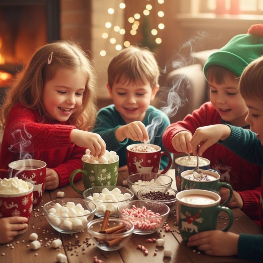kids adding crunches inside hot drinks