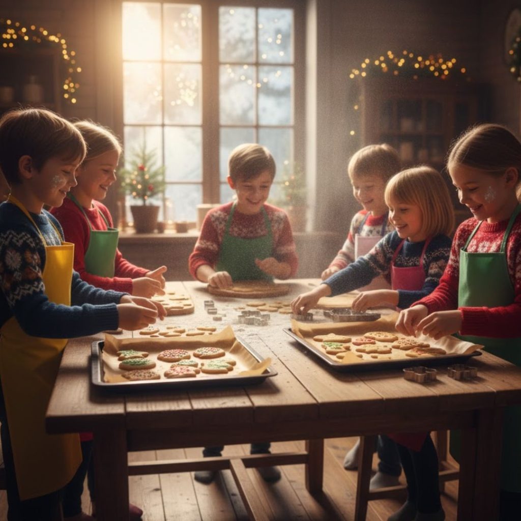kids baking cooking and cupcakes in kitchen