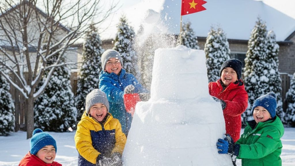 kids building a snow fort