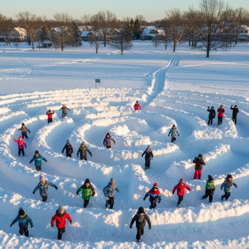 snow maze and kids
